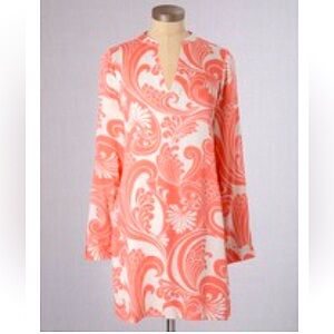 Boden Long Sleeve Dress in Coral and White